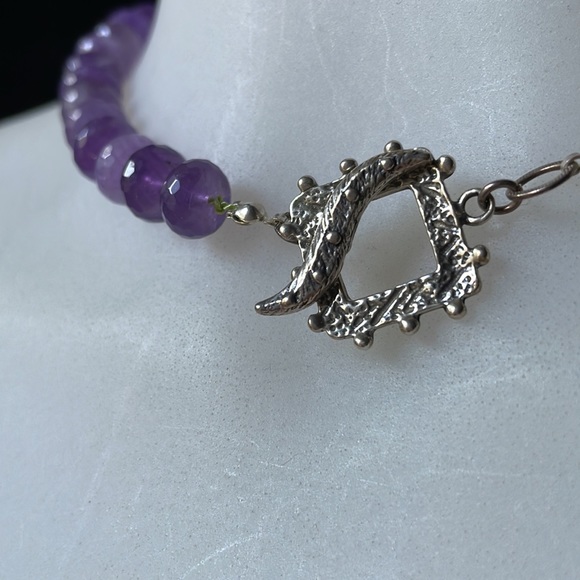 Artisan Made Amethyst and Mother of Pearl Necklace - Picture 5 of 5